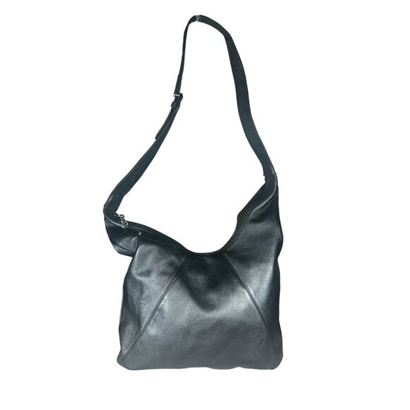 Americana by Sharif Metallic Gray Leather Shoulder Crossbody Bag Slouchy Chic - Picture 4 of 16